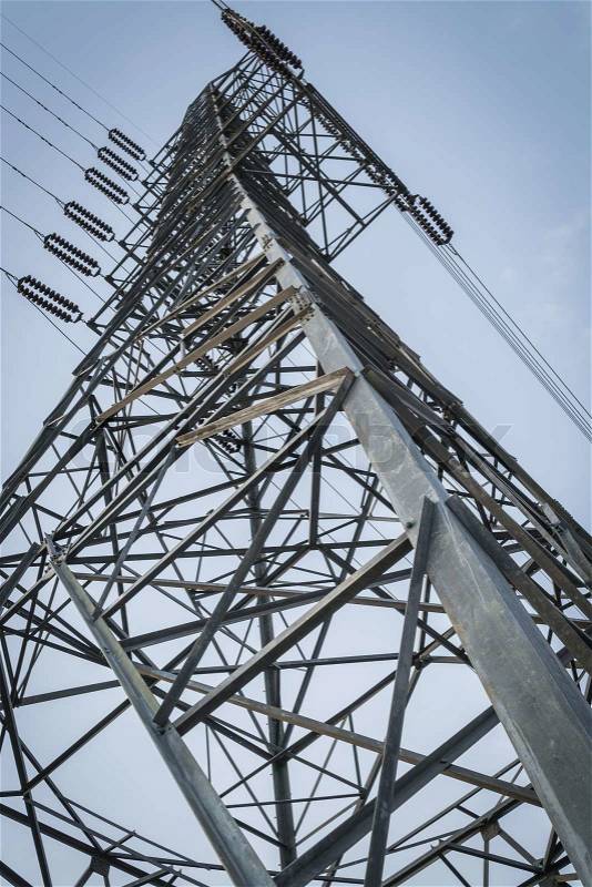 A high- voltage tower with blue sky, stock photo