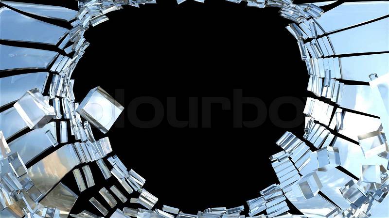 Destruction: pieces of cubic shattered glass on black, stock photo
