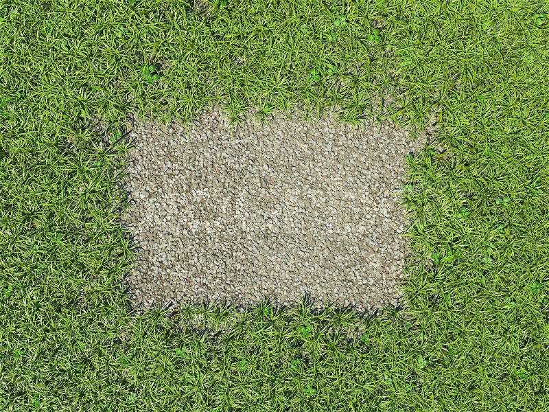 Environment: green grass frame and gravel patch in the middle, stock photo