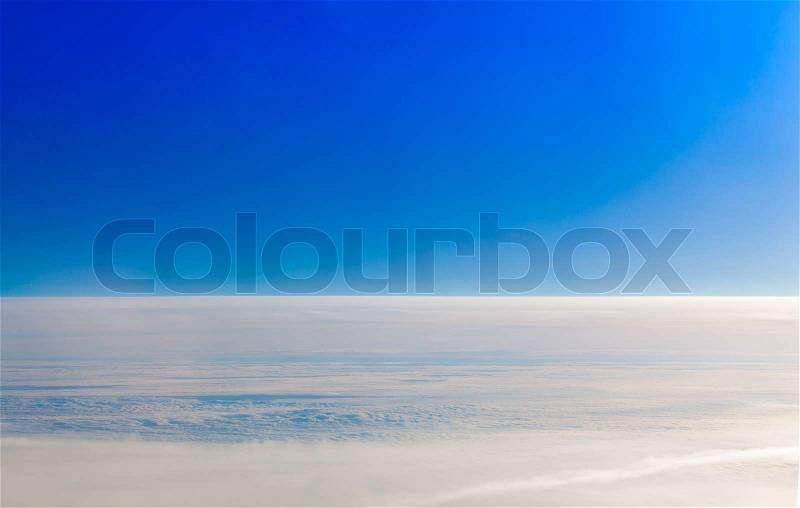 Blue sky and white cloud. blue sky high view from airplane, stock photo