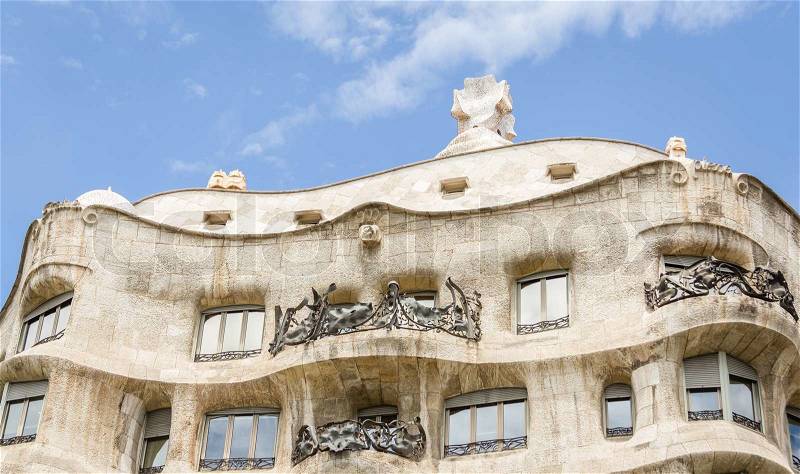 Architecture detail of Casa Mila, better known as La Pedrera, designed by Antoni Gaudi, in Barcelona, Spain. It´s the best exponent of modernist architecture, stock photo