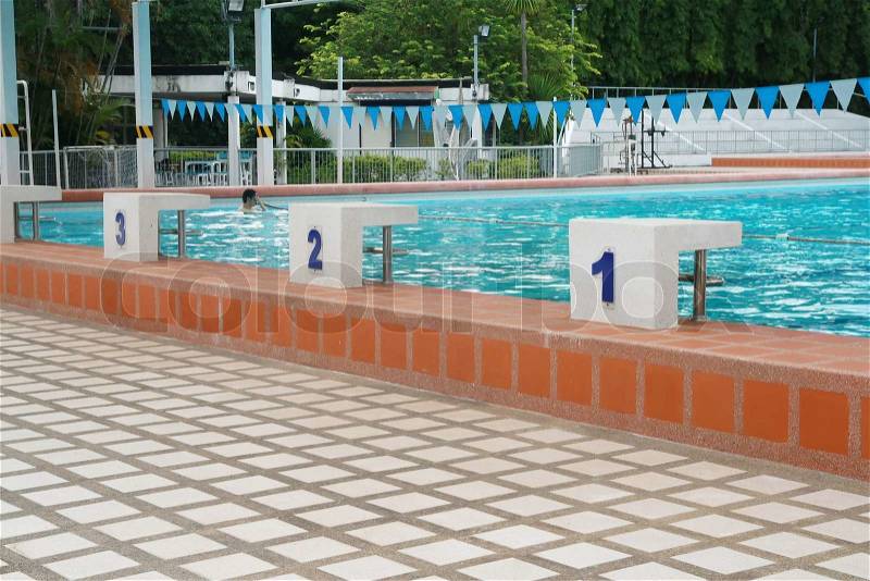 Starting point in a swimming pool , stock photo
