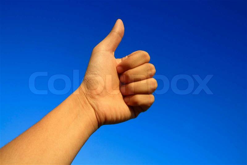 Good hand in blue sky, good day , stock photo