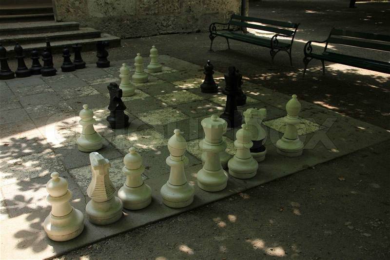 Playing chess in the park in the summer, stock photo