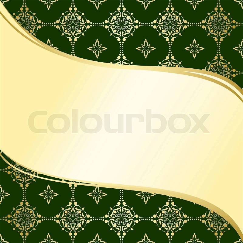 Abstract wavy green and gold background with tracery, stock photo