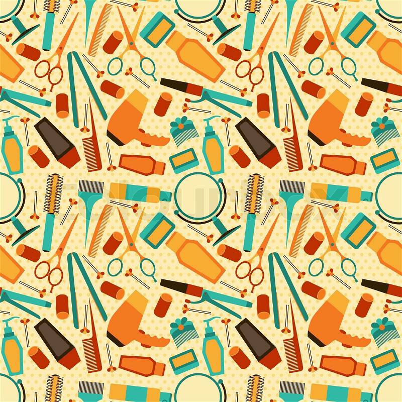 Hairdressing tools seamless pattern in retro style 