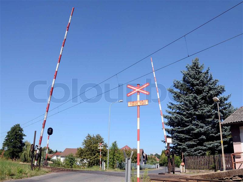 hand-operatet level rail crossing in the central Bohemia, stock photo