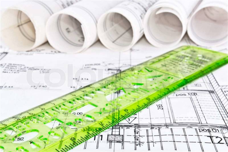 Architectural project blueprint, stock photo