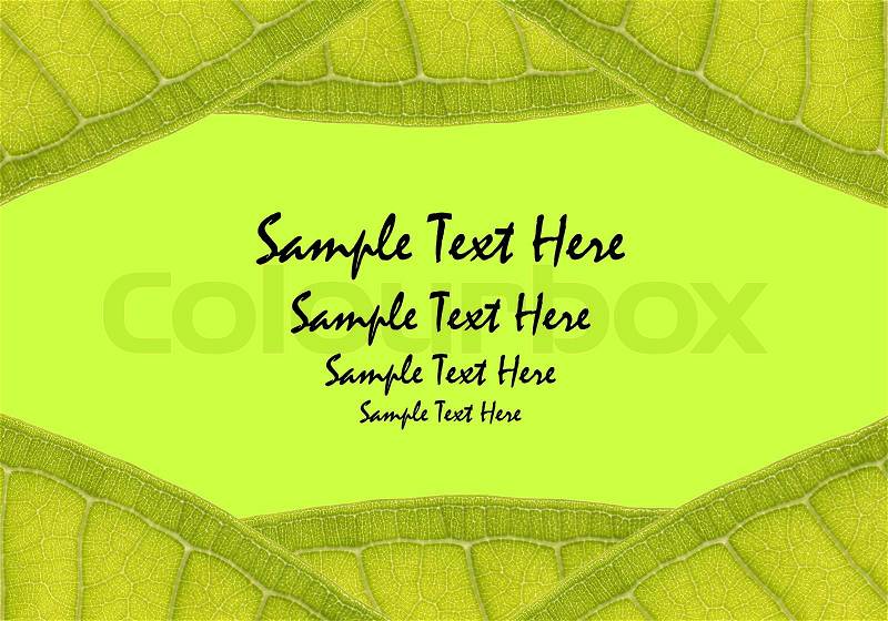 Natural frame from leaf with space for text on green, stock photo