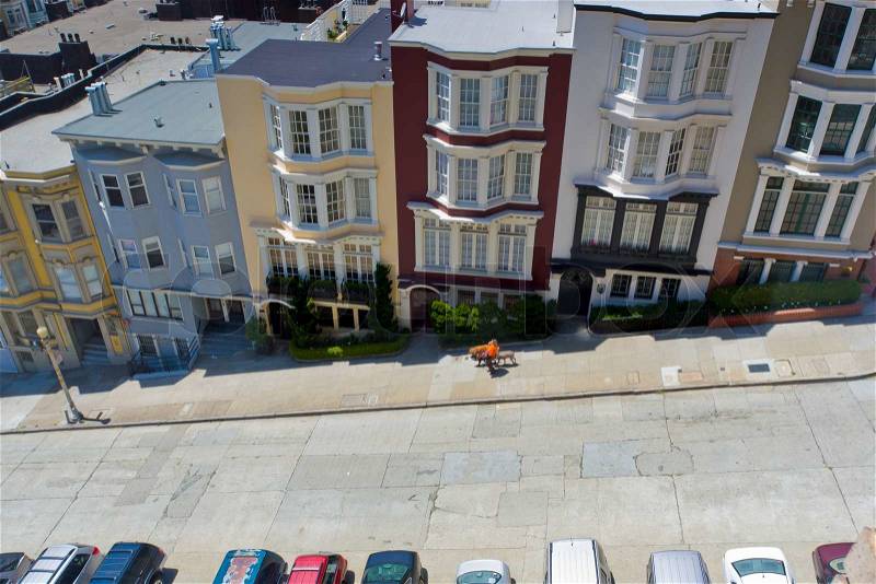 View of San Francisco downhill street, stock photo