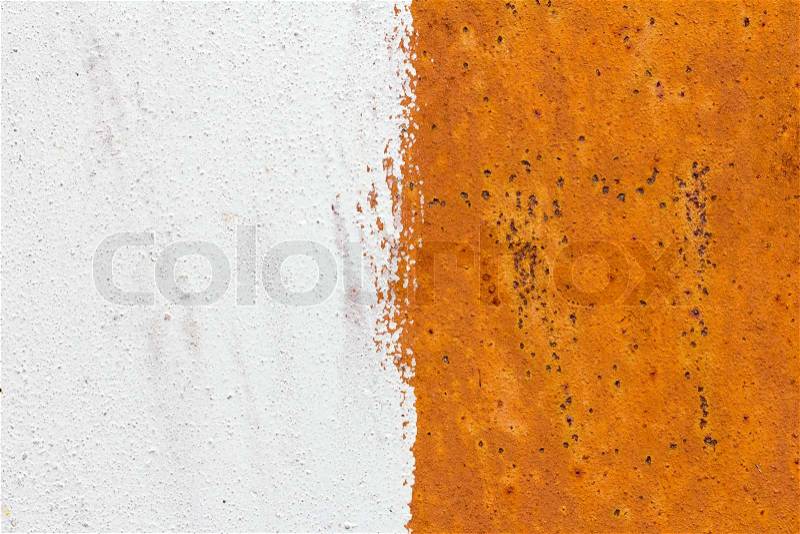 Background of rusty metal painted with white paint, stock photo