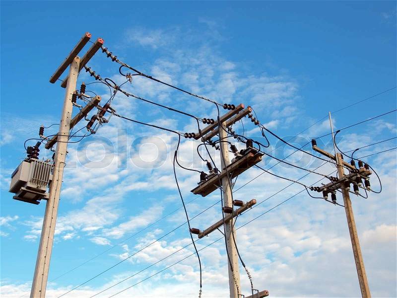 Electric line on blue sky background , stock photo