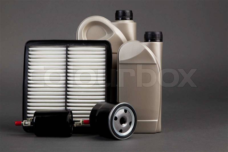 Motor oil containers, stock photo
