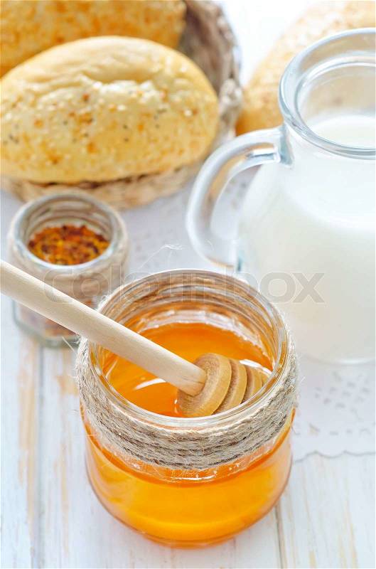 Honey,bread and milk, stock photo