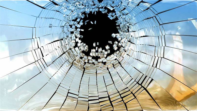 Crime scene: Pieces of Broken mirror glass isolated on black, stock photo