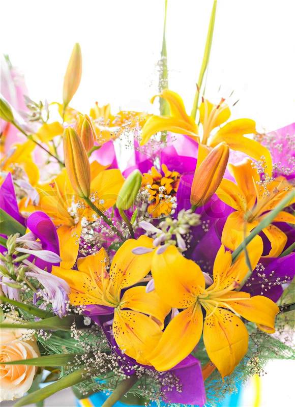 Yellow lily bouquet, stock photo