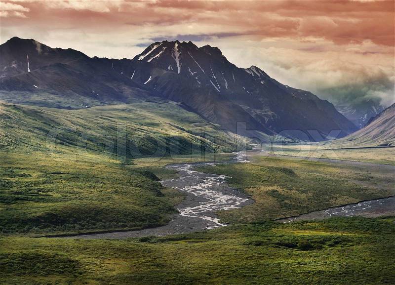 Mountain Landscape With A Cloudy Sky, stock photo