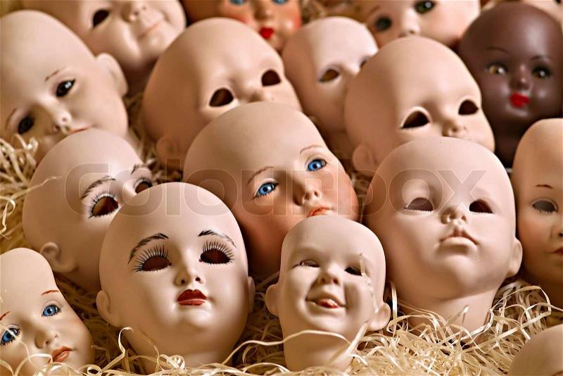 Porcelain dolls heads, stock photo