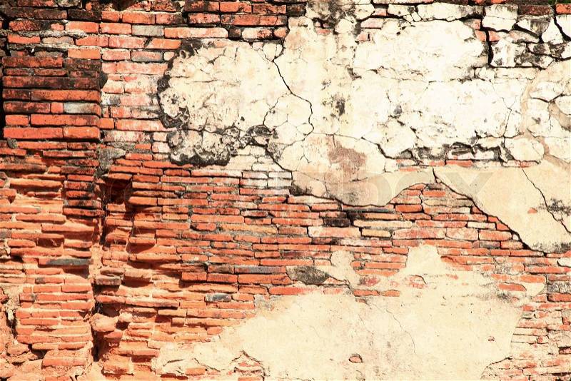 Ruin monastery temple wall from red brick using as background pattern, stock photo