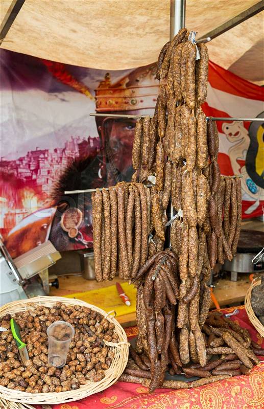 Sausages on the market, stock photo