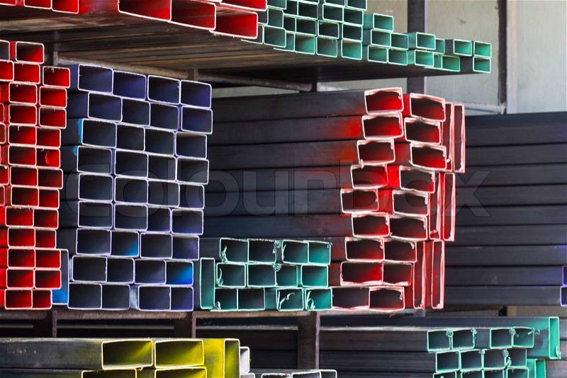 Different type of metal pipes for construction, stock photo