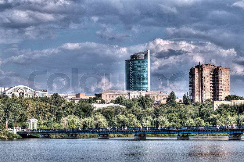 Overcast urban landscape of Donetsk, East Europe, Ukraine, stock photo