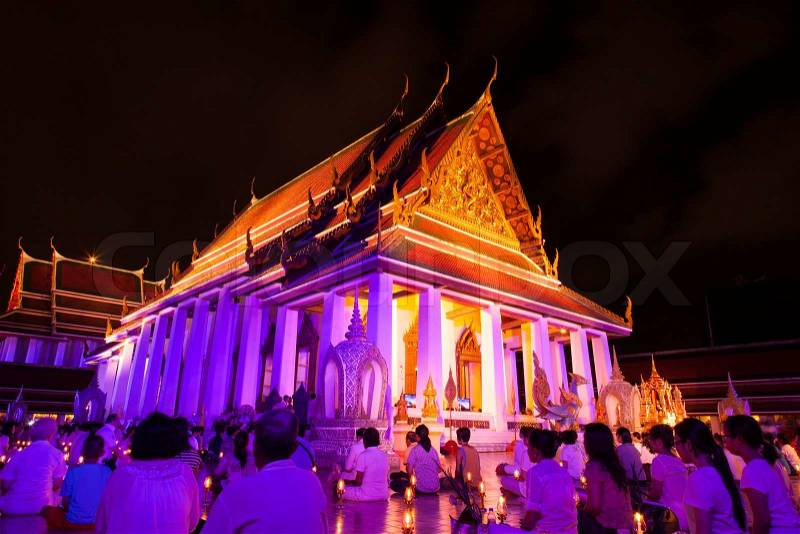 Religious ritual have come together at the temple. Prayers and blessings. Important days in Buddhism, stock photo