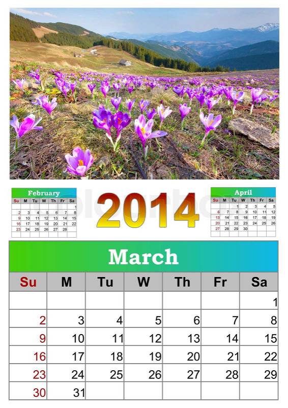 2014 Calendar March, stock photo