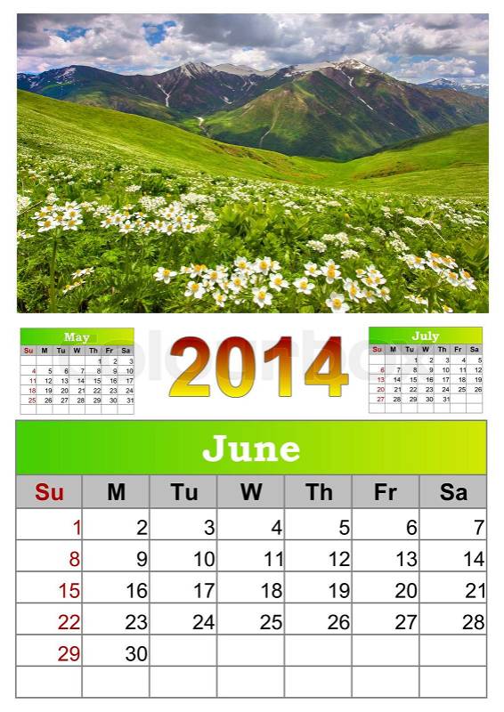 2014 Calendar June, stock photo