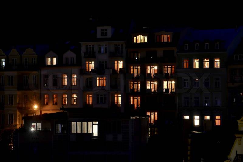 Homes at Night, stock photo