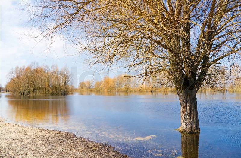 Spring high water on the small river in east Europe, stock photo