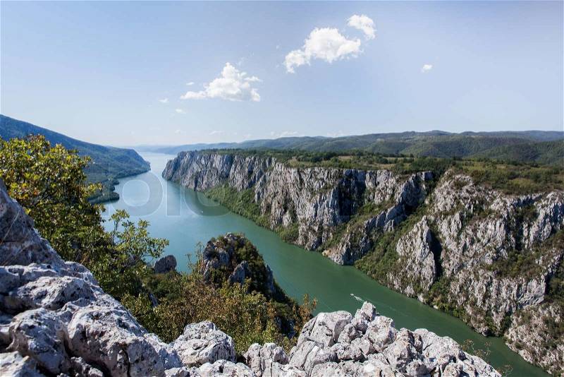 Danube gorge, Danube in Djerdap national park, Serbia, Romania, stock photo