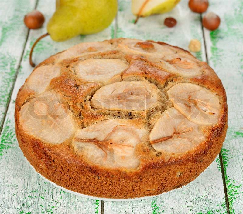 Pear pie on a white background, stock photo