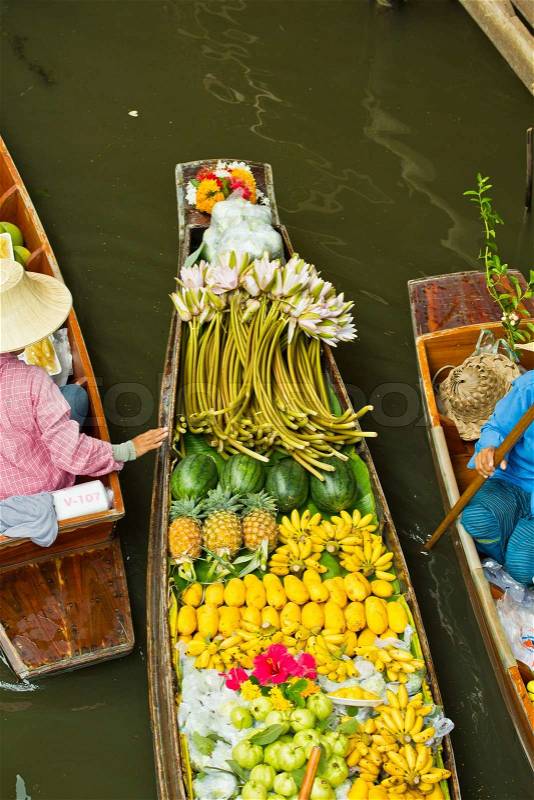 Damnoen Saduak Floating Market near Bangkok in Thailand, stock photo