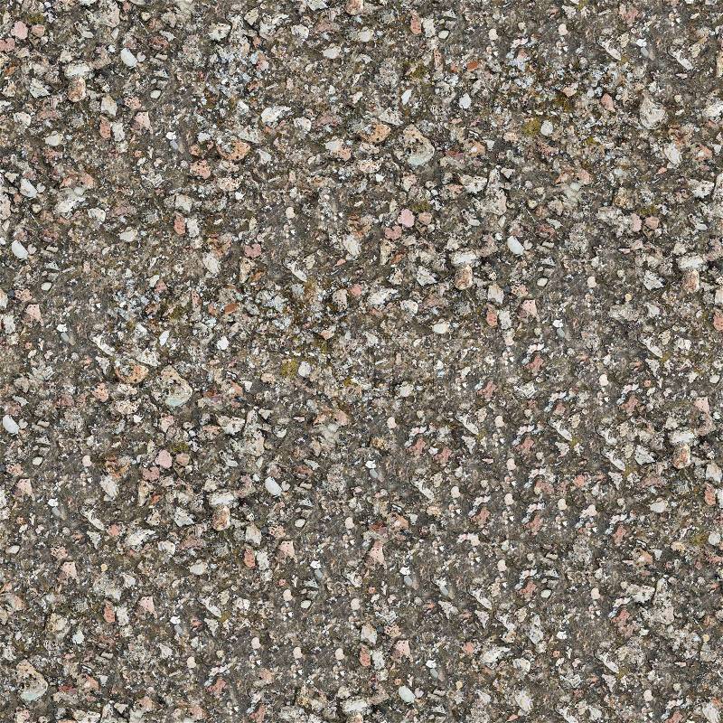 Seamless Texture of Weathered Old Concrete Surface with Protruding Stones and Spots of Moss, stock photo