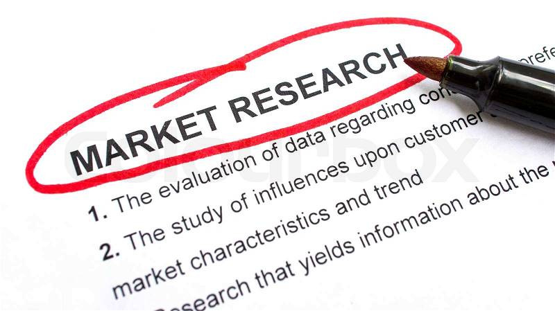 Market Research explanation with heading circled in red, stock photo