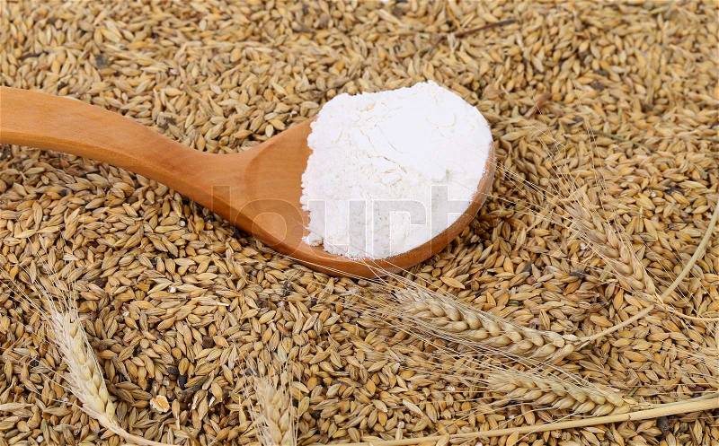 Blend of different grains and flour. Close up. Whole background, stock photo