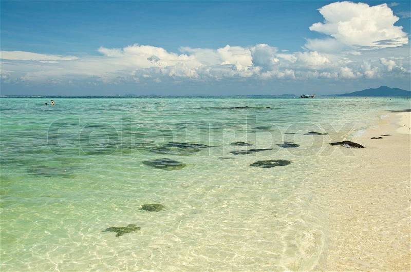 Beach and tropical sea sand of Thailand sea, Krabi, stock photo