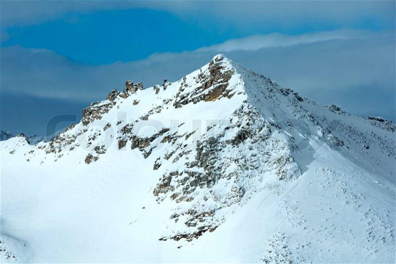 Morning winter mountain landscape. Ski resort Molltaler Gletscher, Carinthia, Austria, stock photo