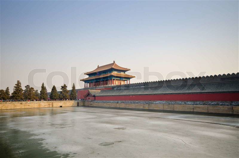 The Forbidden City was the Chinese imperial palace from the Ming Dynasty to the end of the Qing Dynasty, stock photo