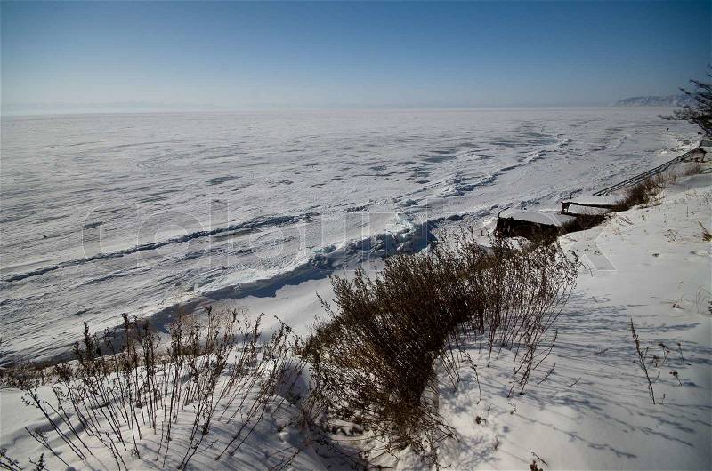 Frozen Baikal lake,Russia, stock photo