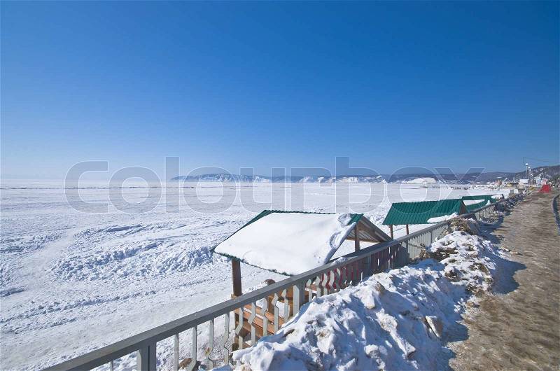 Frozen Baikal lake,Russia, stock photo