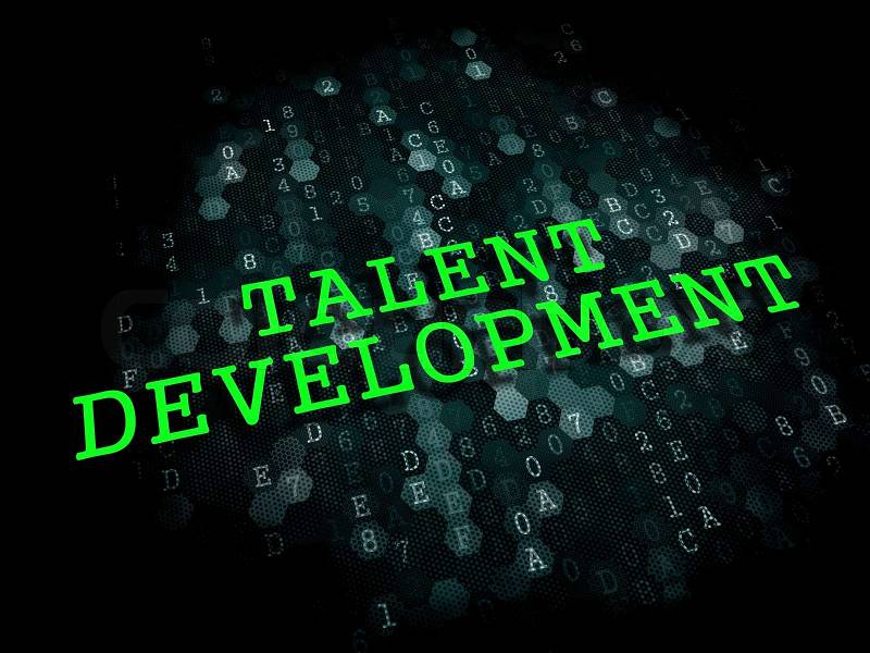 Talent Development. Business Educational Concept. The Word in Light Green Color on Dark Digital Background, stock photo