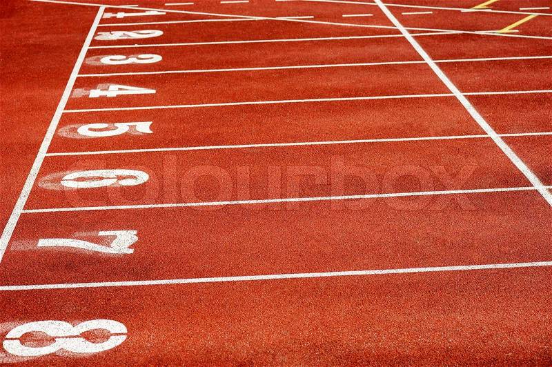 Eight runner tracks in a sport stadium, stock photo