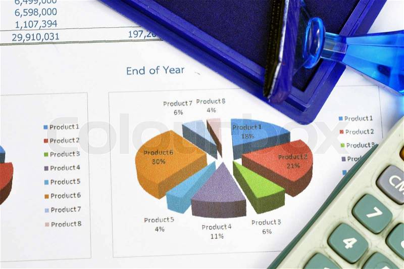 Financial statements and line chart, stock photo