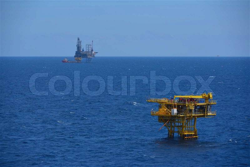 The offshore oil rig and remote platform in the gulf of Thailand, stock photo