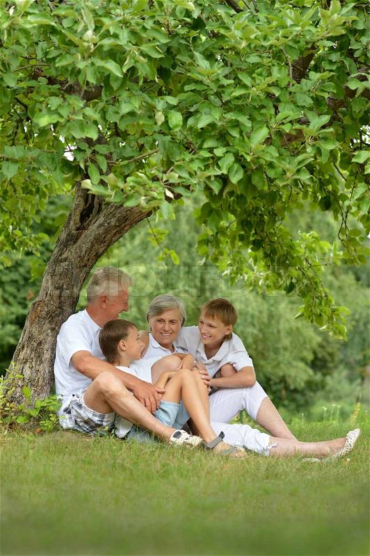 Family under a tree, stock photo