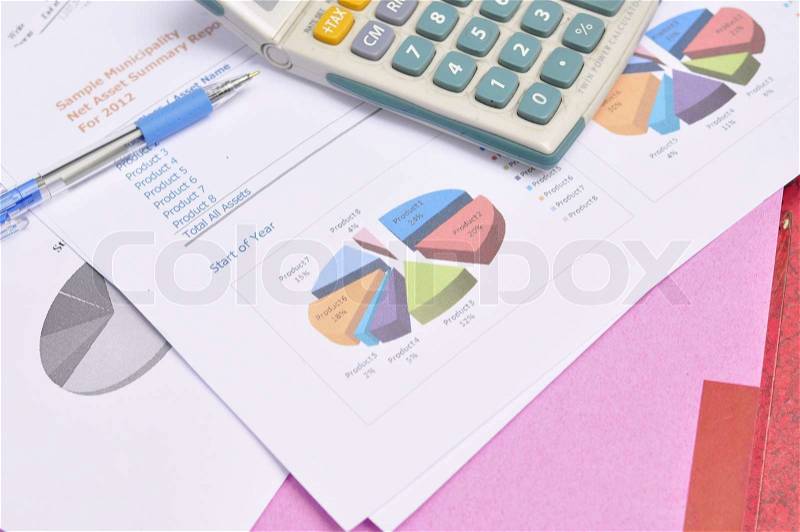 Financial statements and line chart, stock photo