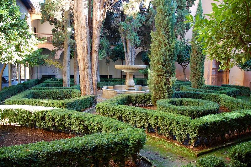 Scene in the garden of alhambra, granada spain, stock photo