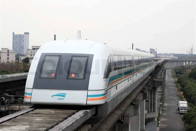 Maglev Train at the airport station in Shanghai, China, stock photo